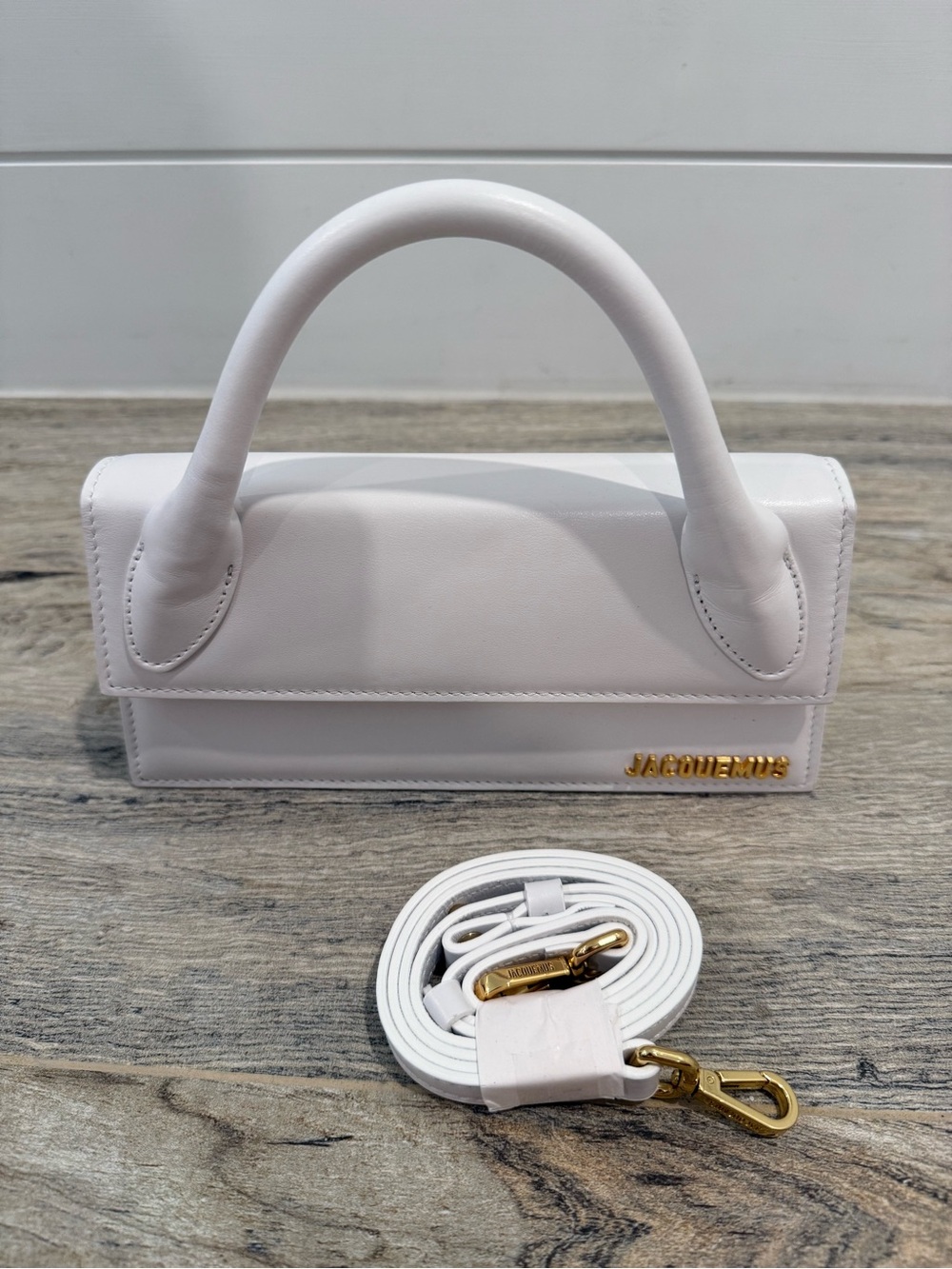 Jacquemus White Le Chiquito Long Leather Top-Handle Bag